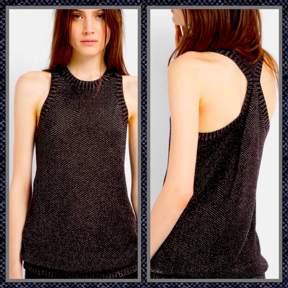 MAJE METALLIC SWEATER TANK IN BLACK / SILVER